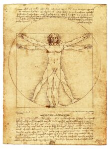 Leonardo's Vitruvian Man on parchment paper